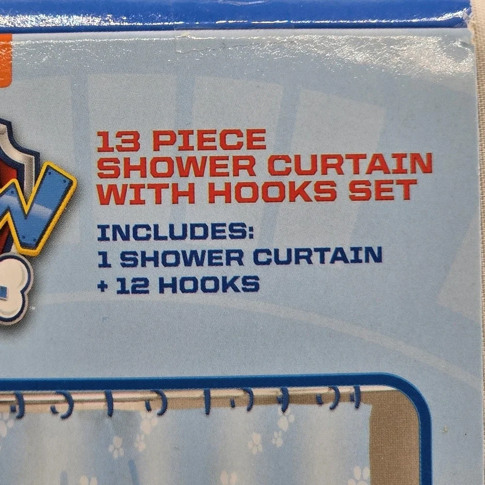 Nickelodeon Paw Patrol 13 Piece Shower Curtain Fabric Hooks Set 72x72 Blue